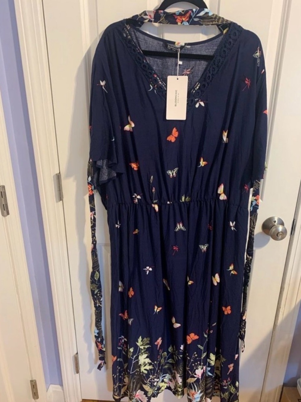 BloomChic Size 28 Navy Dress with Dragonfly/Butterfly Print -NWT